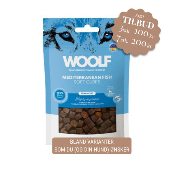 Woolf hundegodbidder - MIDDELHAVS FISK (Woolf Soft Cubes Mediteranean Fish 100g)