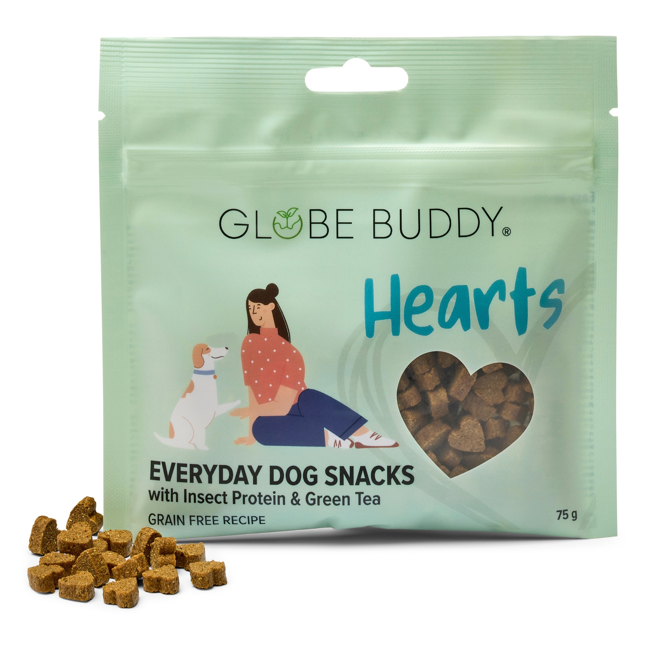 Globe Buddy Hearts - Insektprotein & Grøn Te - hundegodbidder