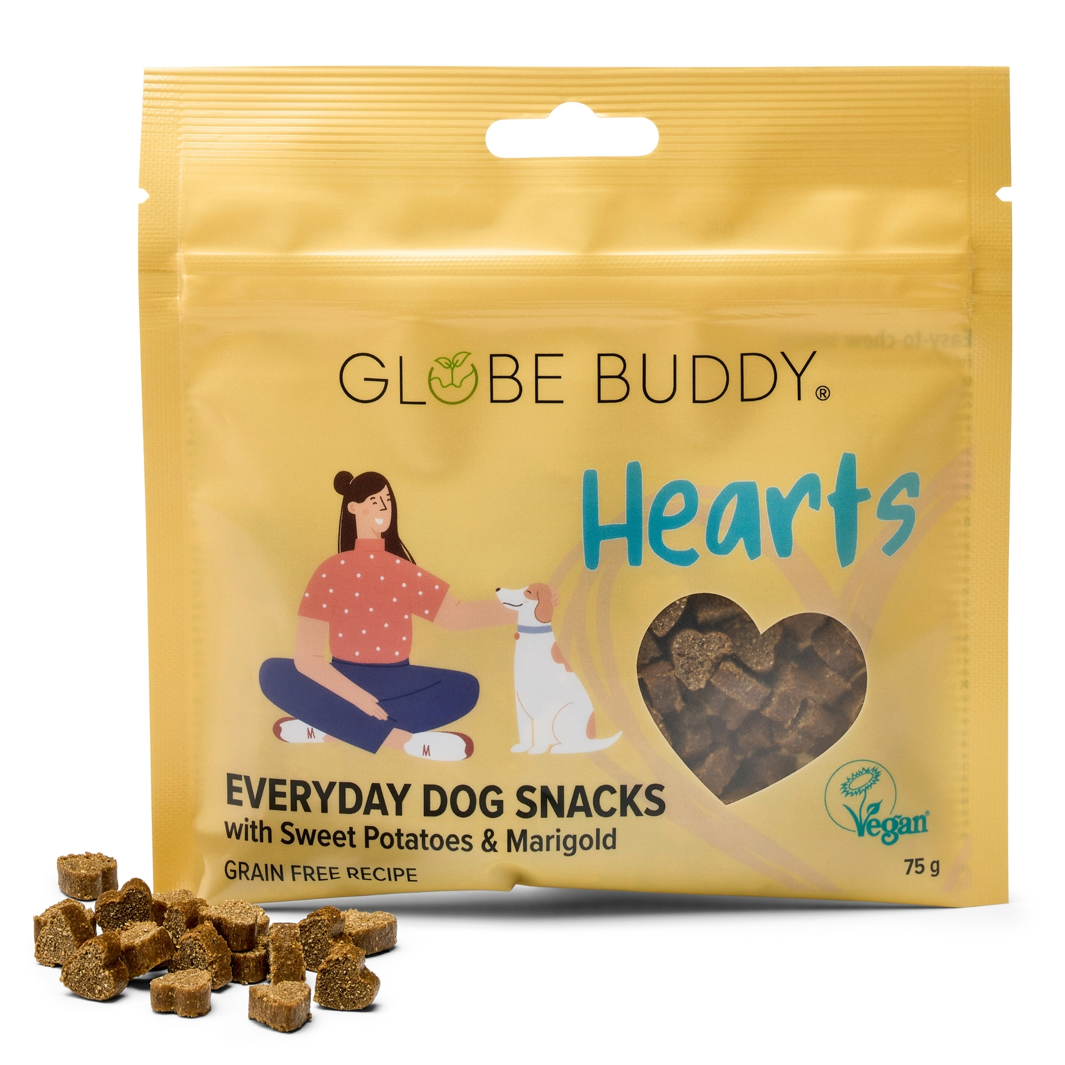 Globe Buddy Hearts - Sød kartoffel og morgenfrue - hundegodbidder